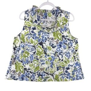 Habitat Clothes to Live In Blue Green Floral Cowl Neck Cotton Sleeveless Top XL